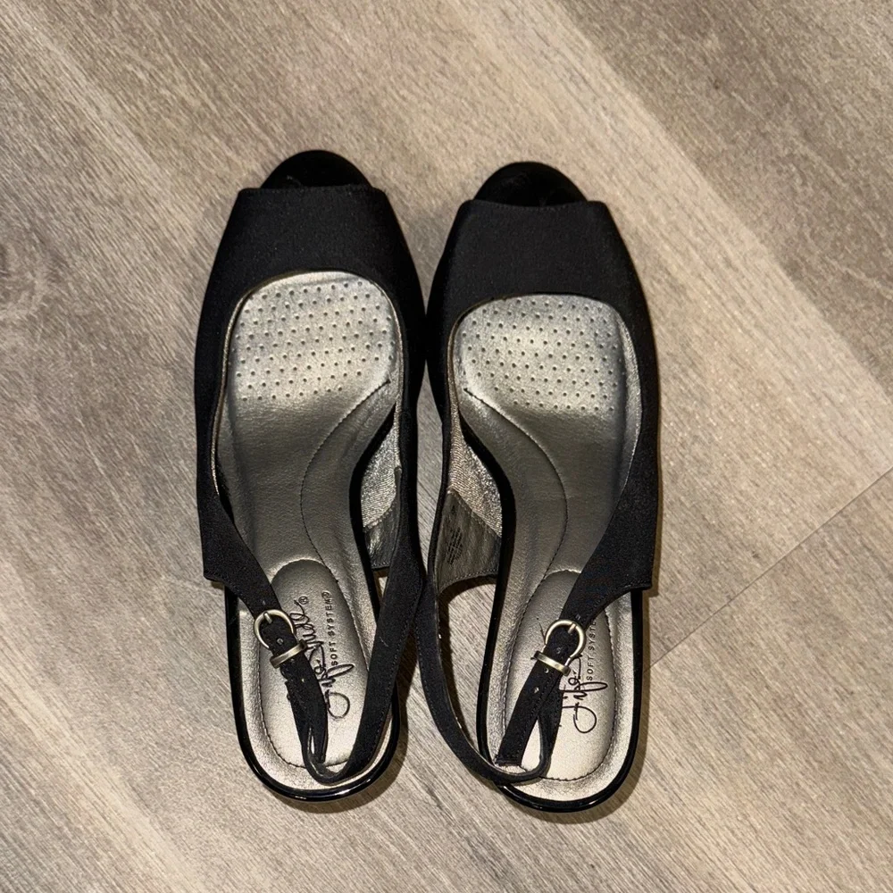 Life Stride Black Slingback Peep-Toe Heels - Picture 3 of 16